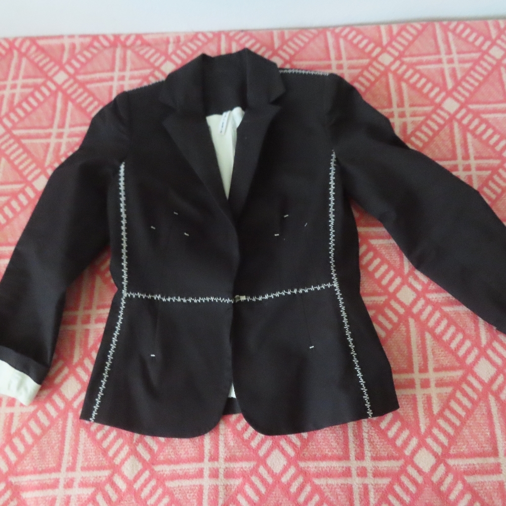Tom K Nguyen Womens Suit Jacket  10 black embroidered